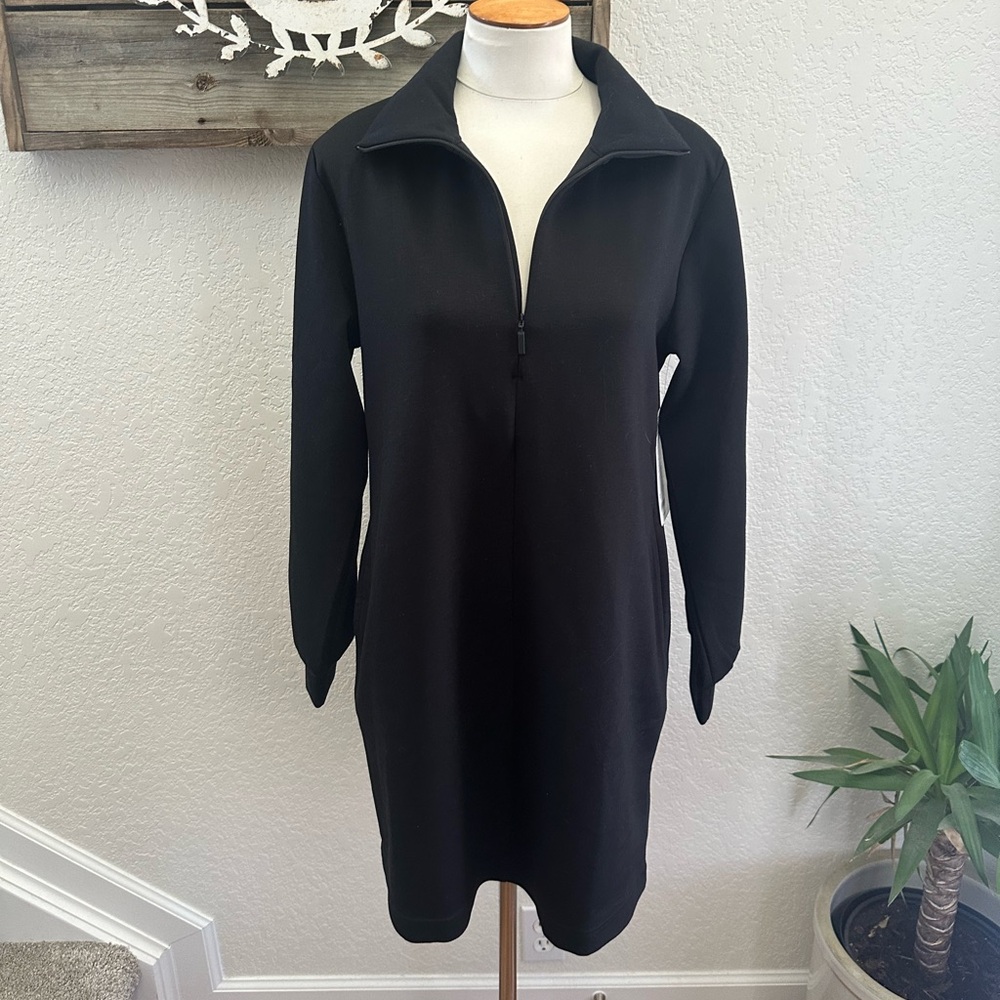 Athleta Allure 1/4 Zip-Up‎ Dress black stretch knit ladies M NWT